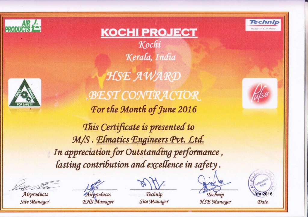 HSE Award – Best Contractor Jun 2016
