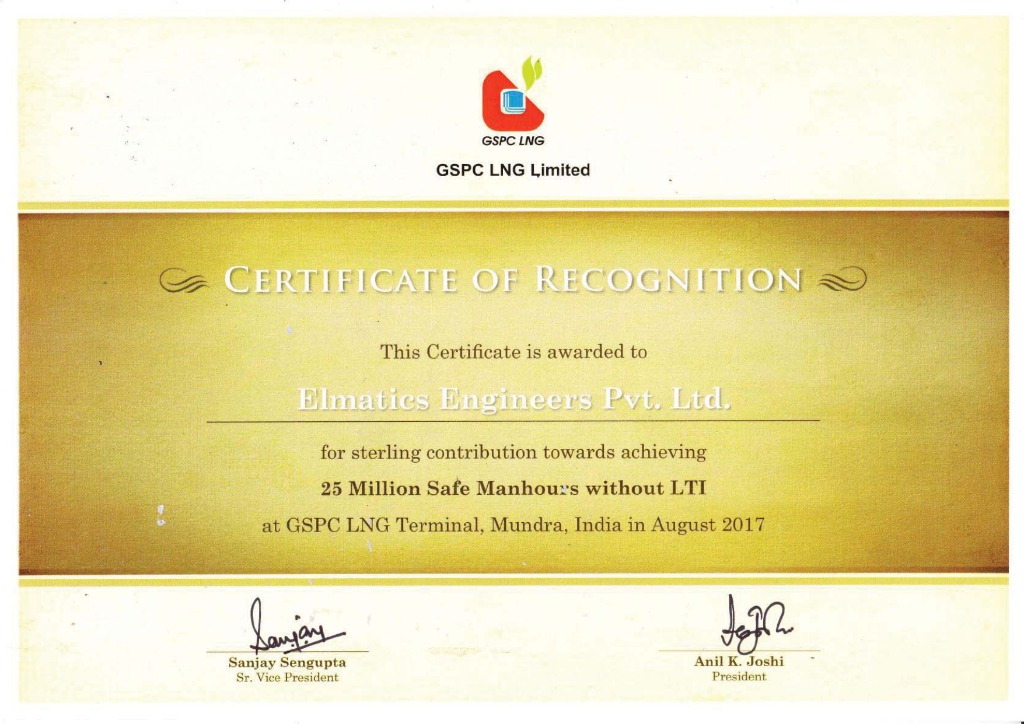 GSPC LNG Certificate of Recognition